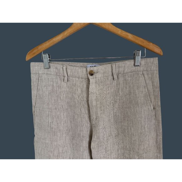 NN07 No Nationality Beige Linen-Blend Mens Trousers 31/32 Tailored Fit - Picture 2 of 9